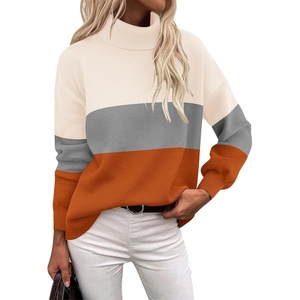 Zeagoo Women’s Turtleneck Sweater 2025 Fall Winter Chunky Knit Sweaters Casual Side Slit Pullover Jumper Top(Colorblock 278)