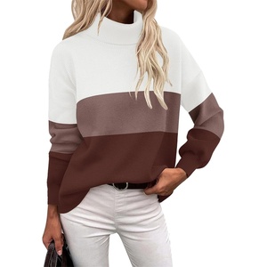 Zeagoo Women’s Turtleneck Sweater 2025 Fall Winter Chunky Knit Sweaters Casual Side Slit Pullover Jumper Top(Colorblock 284)