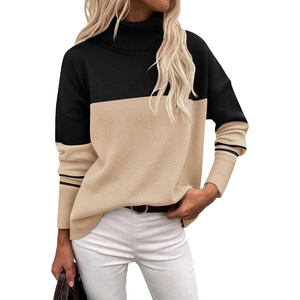 Zeagoo Women’s Turtleneck Sweater 2026 Fall Winter Chunky Knitted Pullover(Apricot Black Stripe)