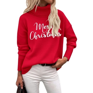 Zeagoo Women’s Turtleneck Sweater 2026 Fall Winter Chunky Knitted Pullover(Christmas Letter)