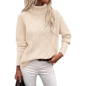 Zeagoo Women’s Turtleneck Sweater Fall Winter 2026 Long Sleeve Chunky Knitted Trendy Pullover Tops(Beige)