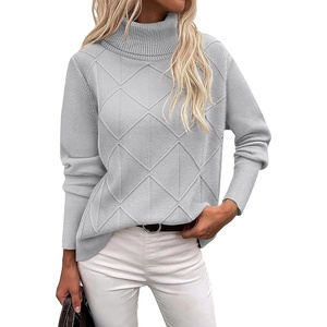 Zeagoo Women’s Turtleneck Sweater Fall Winter 2026 Long Sleeve Chunky Knitted Trendy Pullover Tops(Gray)