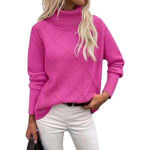 Zeagoo Women’s Turtleneck Sweater Fall Winter 2026 Long Sleeve Chunky Knitted Trendy Pullover Tops(Hot Pink)