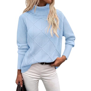 Zeagoo Women’s Turtleneck Sweater Fall Winter 2026 Long Sleeve Chunky Knitted Trendy Pullover Tops(Light Blue)