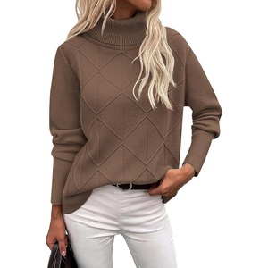Zeagoo Women’s Turtleneck Sweater Fall Winter 2026 Long Sleeve Chunky Knitted Trendy Pullover Tops(Nutmeg)