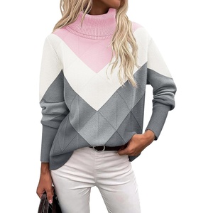 Zeagoo Women’s Turtleneck Sweater Fall Winter 2026 Long Sleeve Chunky Knitted Trendy Pullover Tops(Pink Gray)