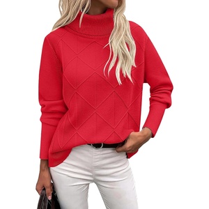 Zeagoo Women’s Turtleneck Sweater Fall Winter 2026 Long Sleeve Chunky Knitted Trendy Pullover Tops(Red)