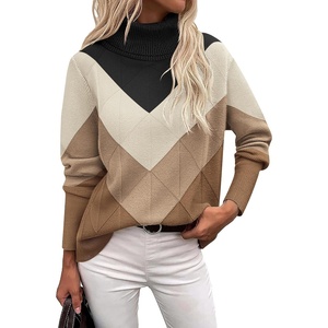 Zeagoo Women’s Turtleneck Sweater Fall Winter 2026 Long Sleeve Chunky Knitted Trendy Pullover Tops(V-brown)