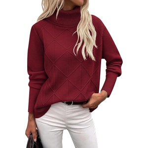 Zeagoo Women’s Turtleneck Sweater Fall Winter 2026 Long Sleeve Chunky Knitted Trendy Pullover Tops(Wine Red)