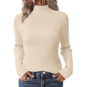 Zeagoo Women’s Turtleneck Sweaters 2026 Fall Fitted Long Sleeve Basic Tops(Beige)