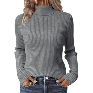 Zeagoo Women’s Turtleneck Sweaters 2026 Fall Fitted Long Sleeve Basic Tops(Light Grey)