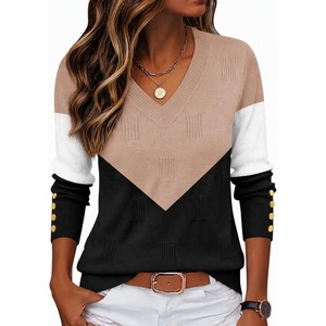 Zeagoo Womens V Neck Sweaters Long Sleeve Lightweight with Buttons Oufits(C-khaki Black)