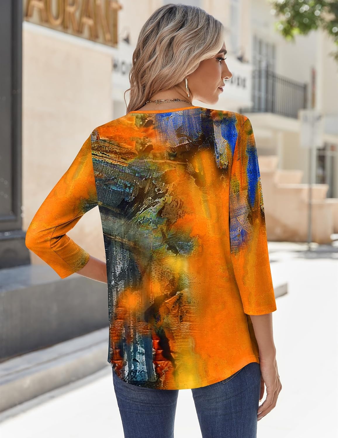 image:imageZeagoo 34 Sleeve Tops for Women Crew Neck Blouses Pleated Casual Shirts Fall Work Clothes 2026Multi 2
