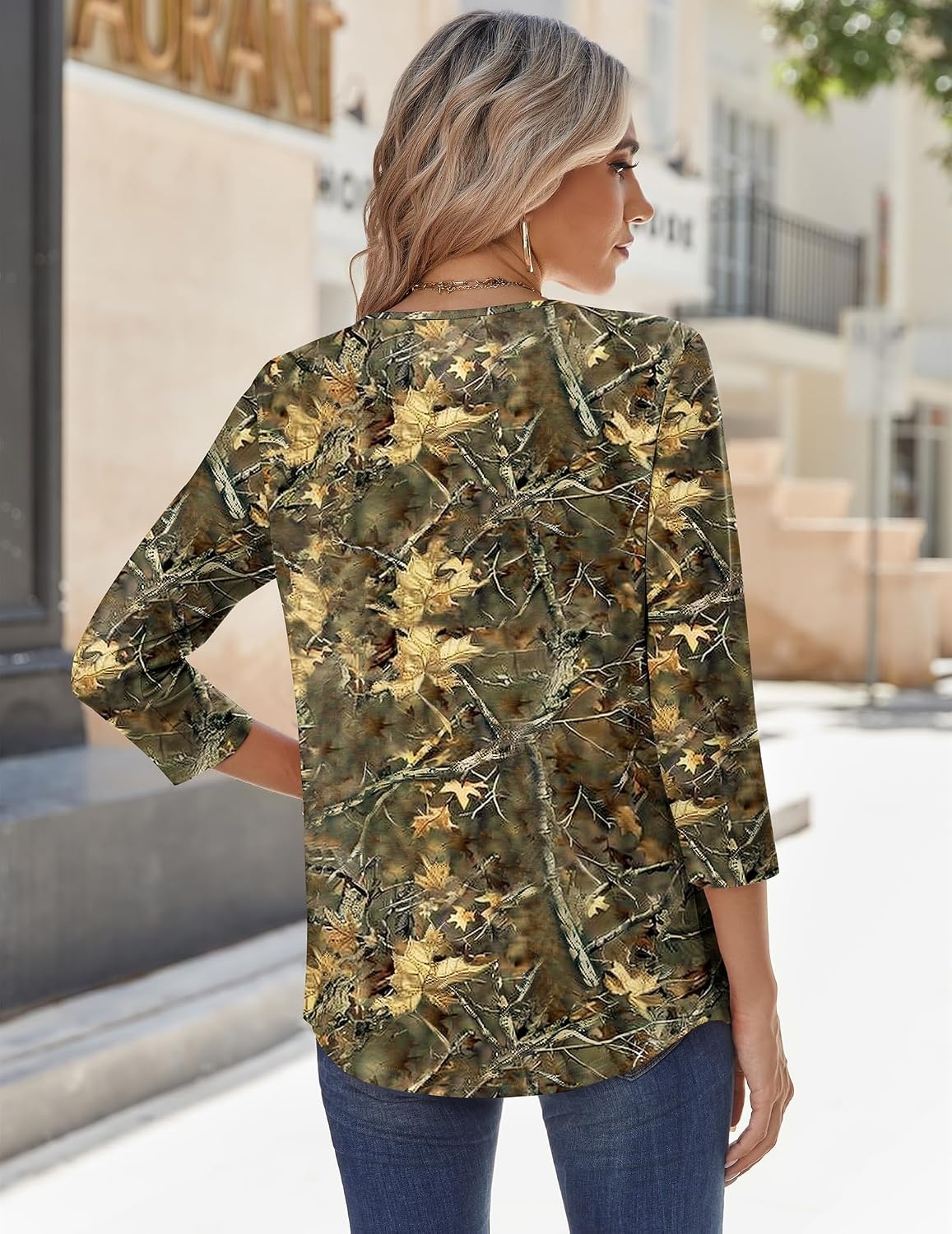 image:imageZeagoo 34 Sleeve Tops for Women Crew Neck Blouses Pleated Casual Shirts Fall Work Clothes 2026Multi 3