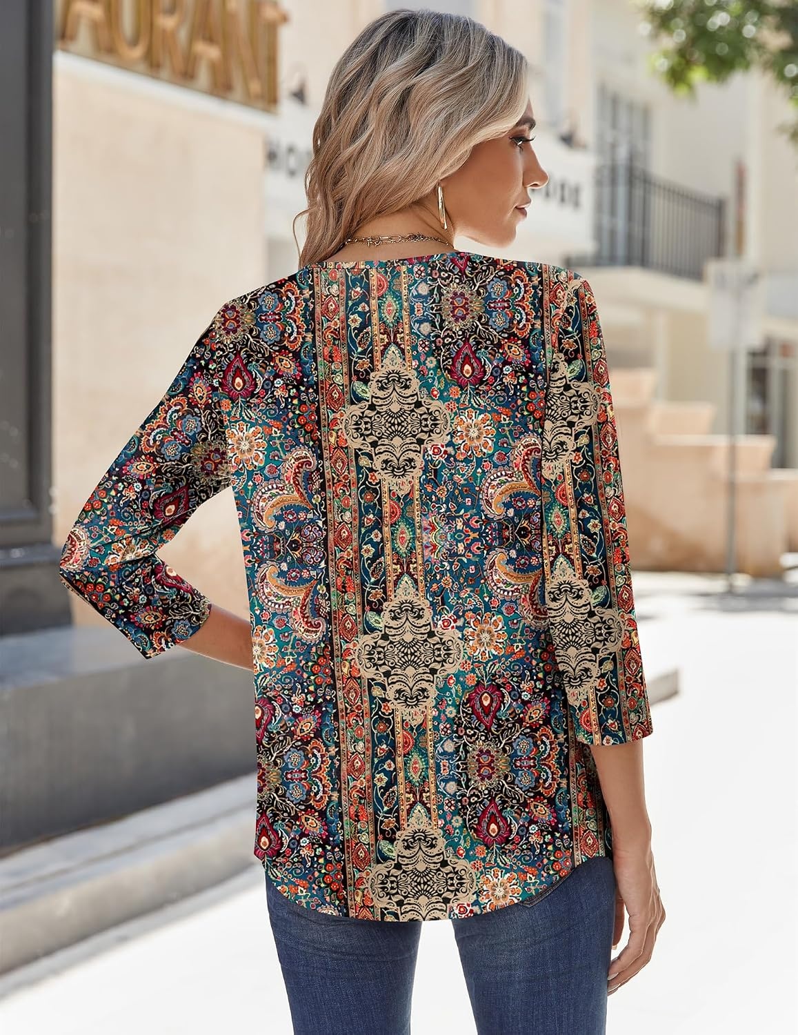 image:imageZeagoo 34 Sleeve Tops for Women Crew Neck Blouses Pleated Casual Shirts Fall Work Clothes 2026Multi Floral Mz721