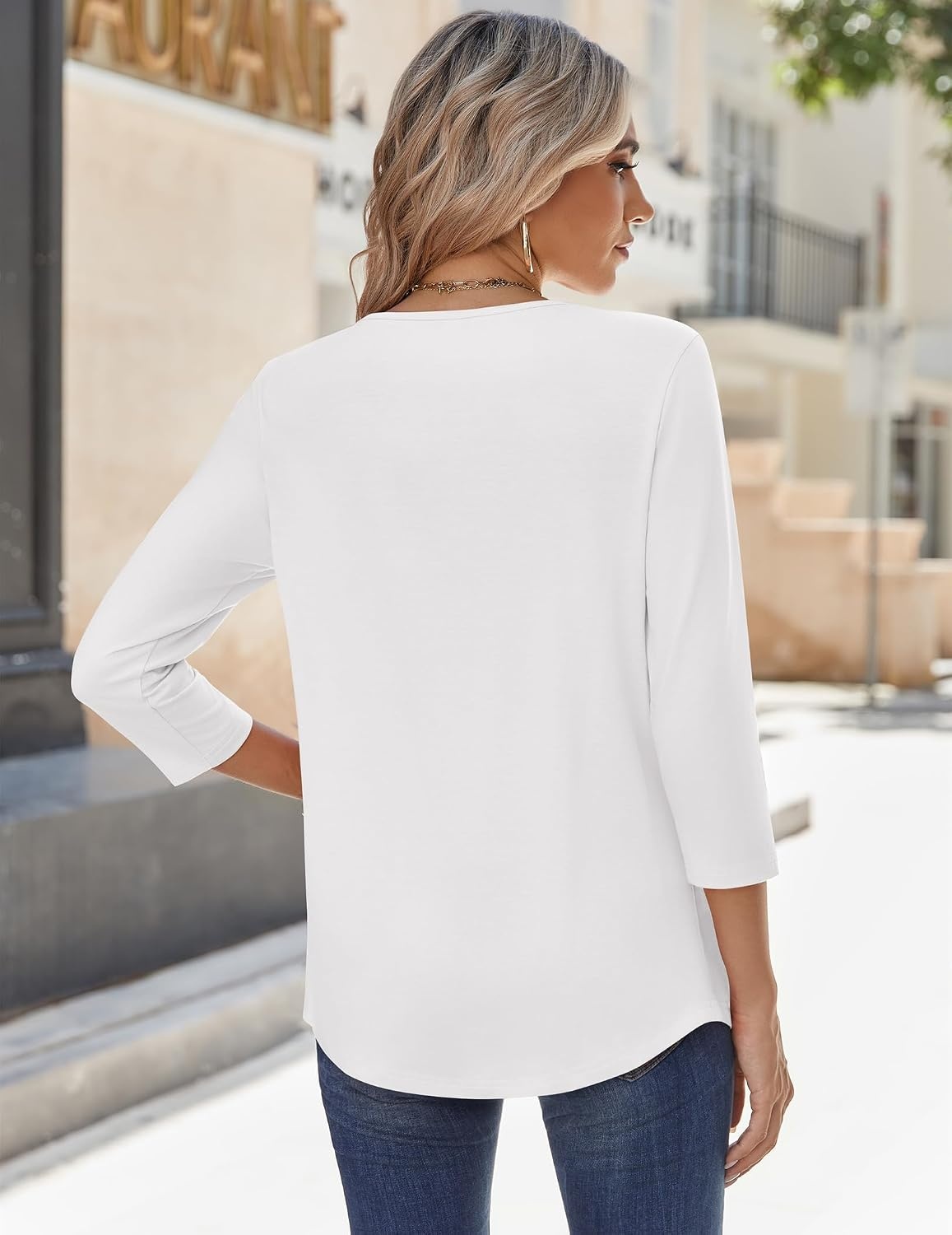 image:imageZeagoo 34 Sleeve Tops for Women Crew Neck Blouses Pleated Casual Shirts Fall Work Clothes 2026White