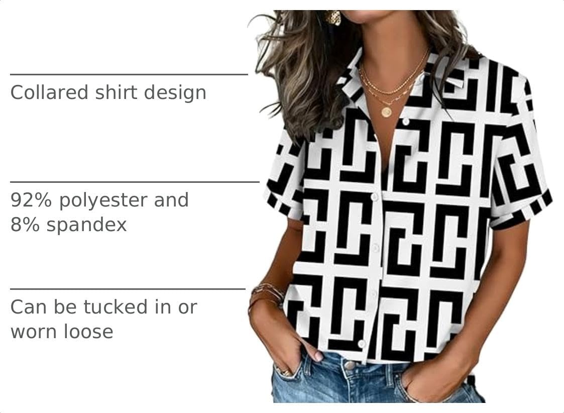 image:imageZeagoo Button Down Shirts for Women Short Sleeve Tops Dressy Casual BlousesJh608 Geometry