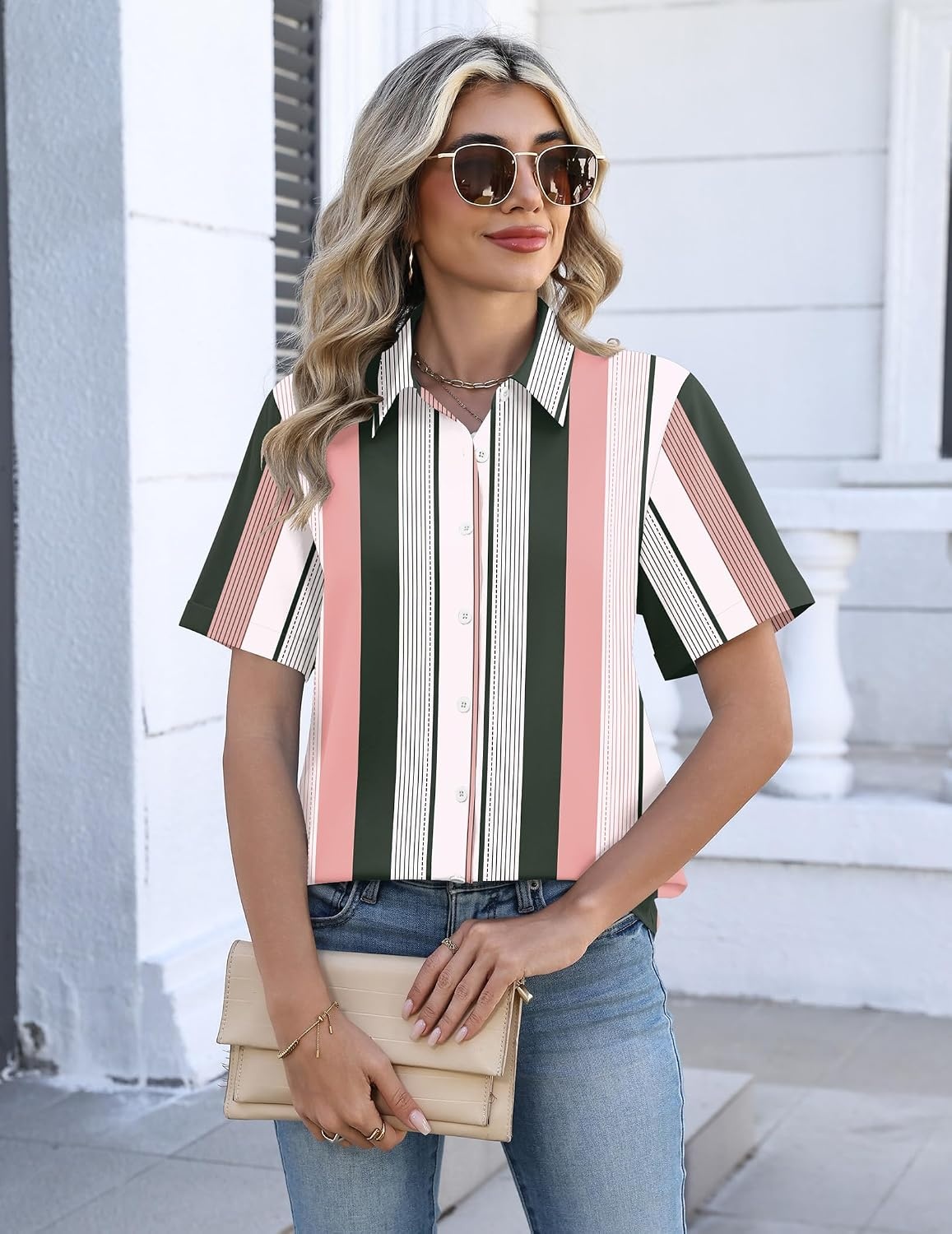 image:imageZeagoo Button Down Shirts for Women Short Sleeve Tops Dressy Casual BlousesTz264