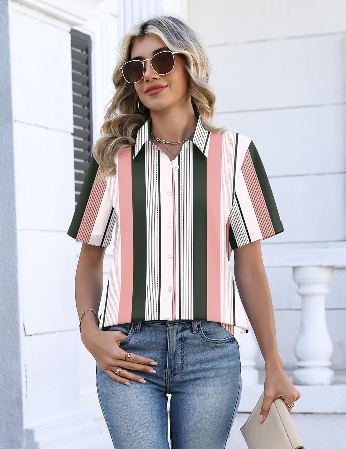 image:imageZeagoo Button Down Shirts for Women Short Sleeve Tops Dressy Casual BlousesTz264