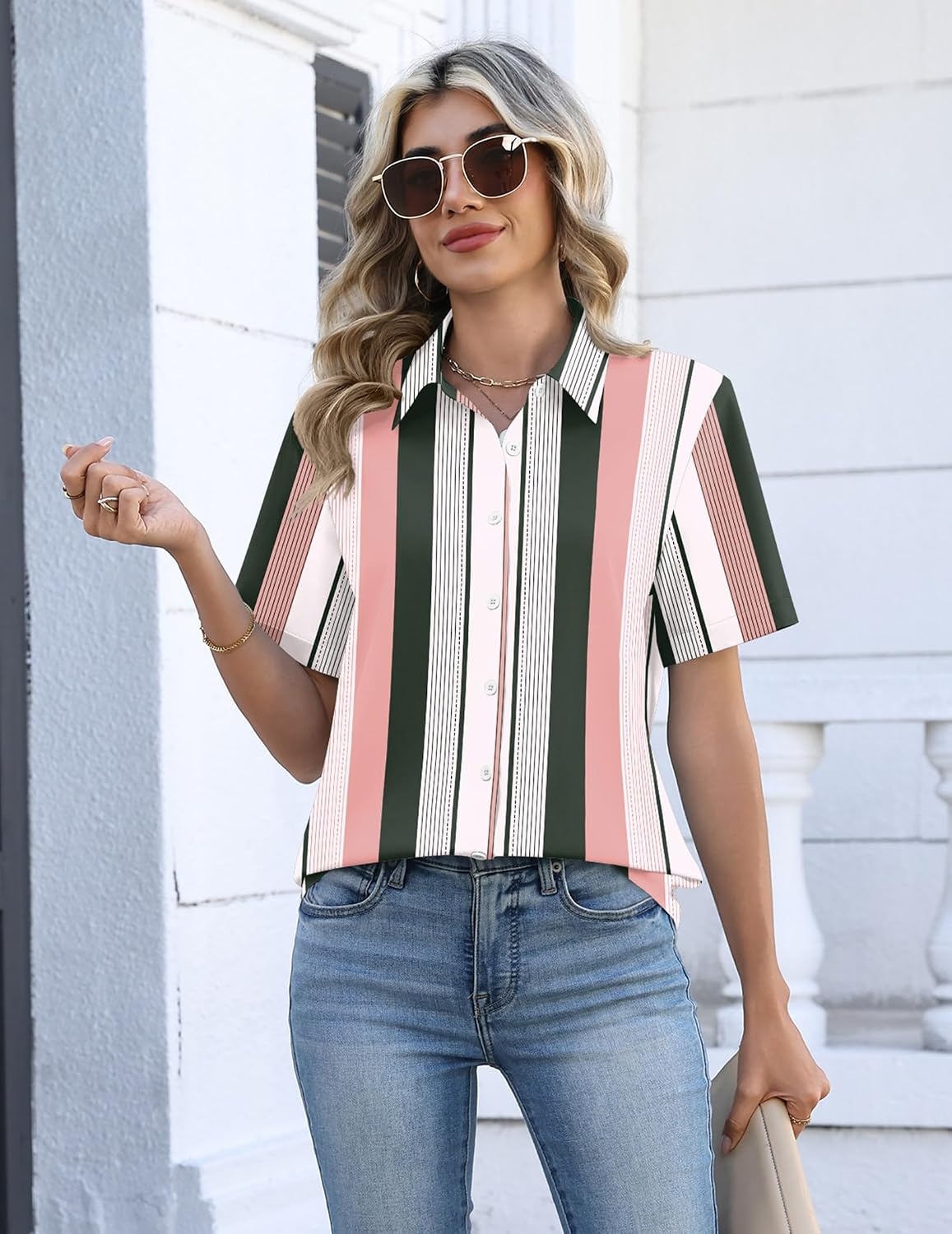 image:imageZeagoo Button Down Shirts for Women Short Sleeve Tops Dressy Casual BlousesTz264