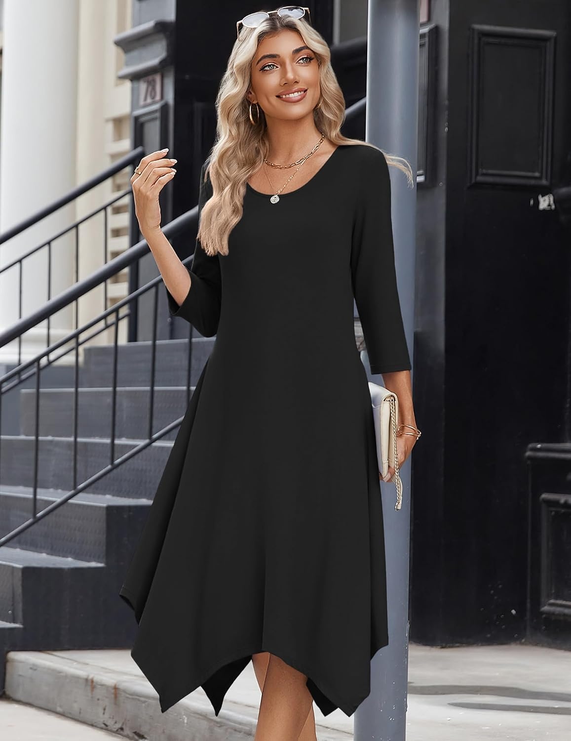 image:imageZeagoo Midi Dresses Women 2026 Dress 34 Sleeve Casual Dresses with Pockets A Line Summer Beach SundressBlack
