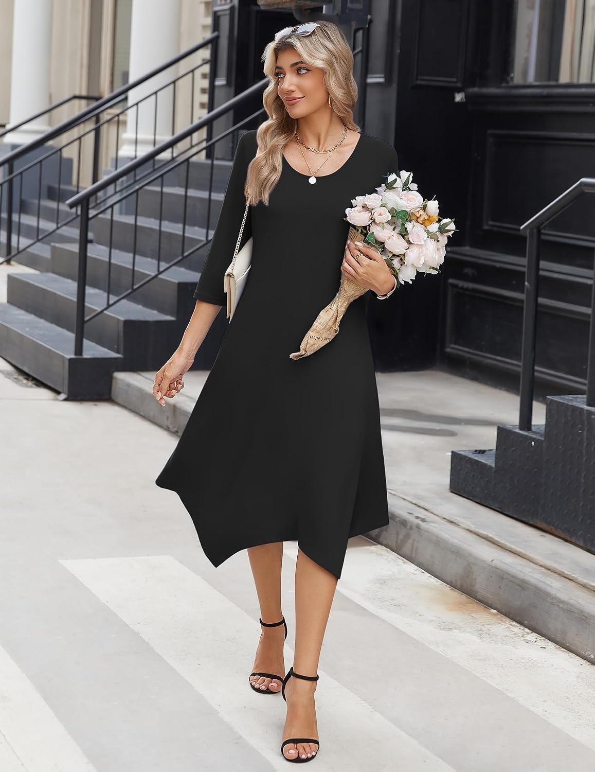image:imageZeagoo Midi Dresses Women 2026 Dress 34 Sleeve Casual Dresses with Pockets A Line Summer Beach SundressBlack