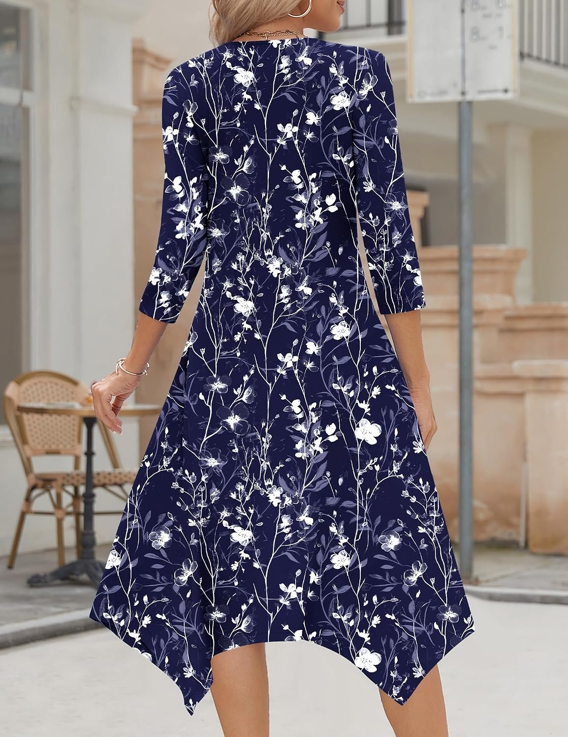 image:imageZeagoo Midi Dresses Women 2026 Dress 34 Sleeve Casual Dresses with Pockets A Line Summer Beach SundressBlue Flower
