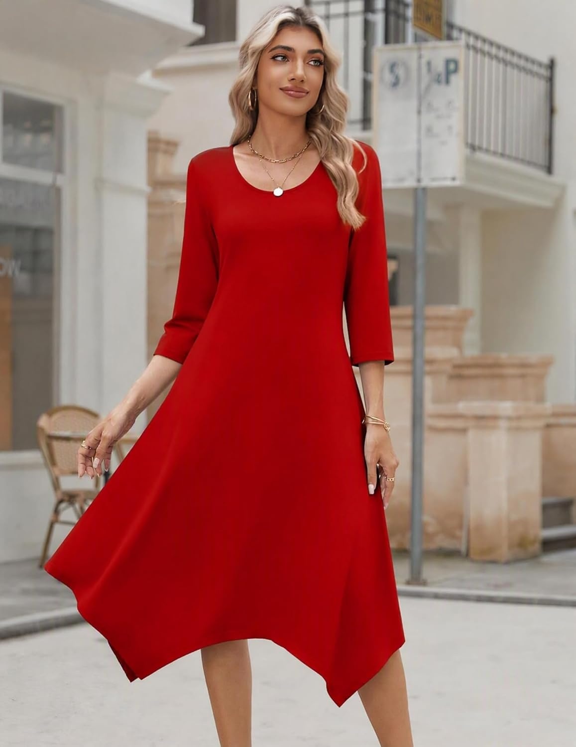 image:imageZeagoo Midi Dresses Women 2026 Dress 34 Sleeve Casual Dresses with Pockets A Line Summer Beach SundressDer