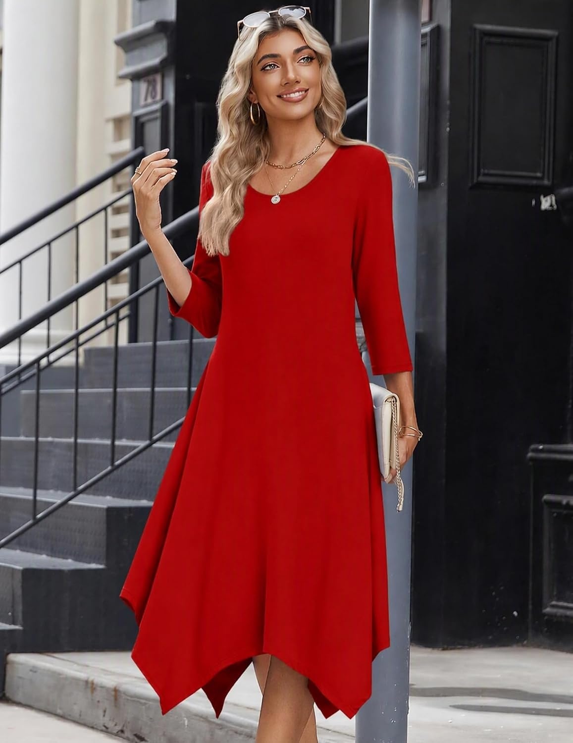image:imageZeagoo Midi Dresses Women 2026 Dress 34 Sleeve Casual Dresses with Pockets A Line Summer Beach SundressDer