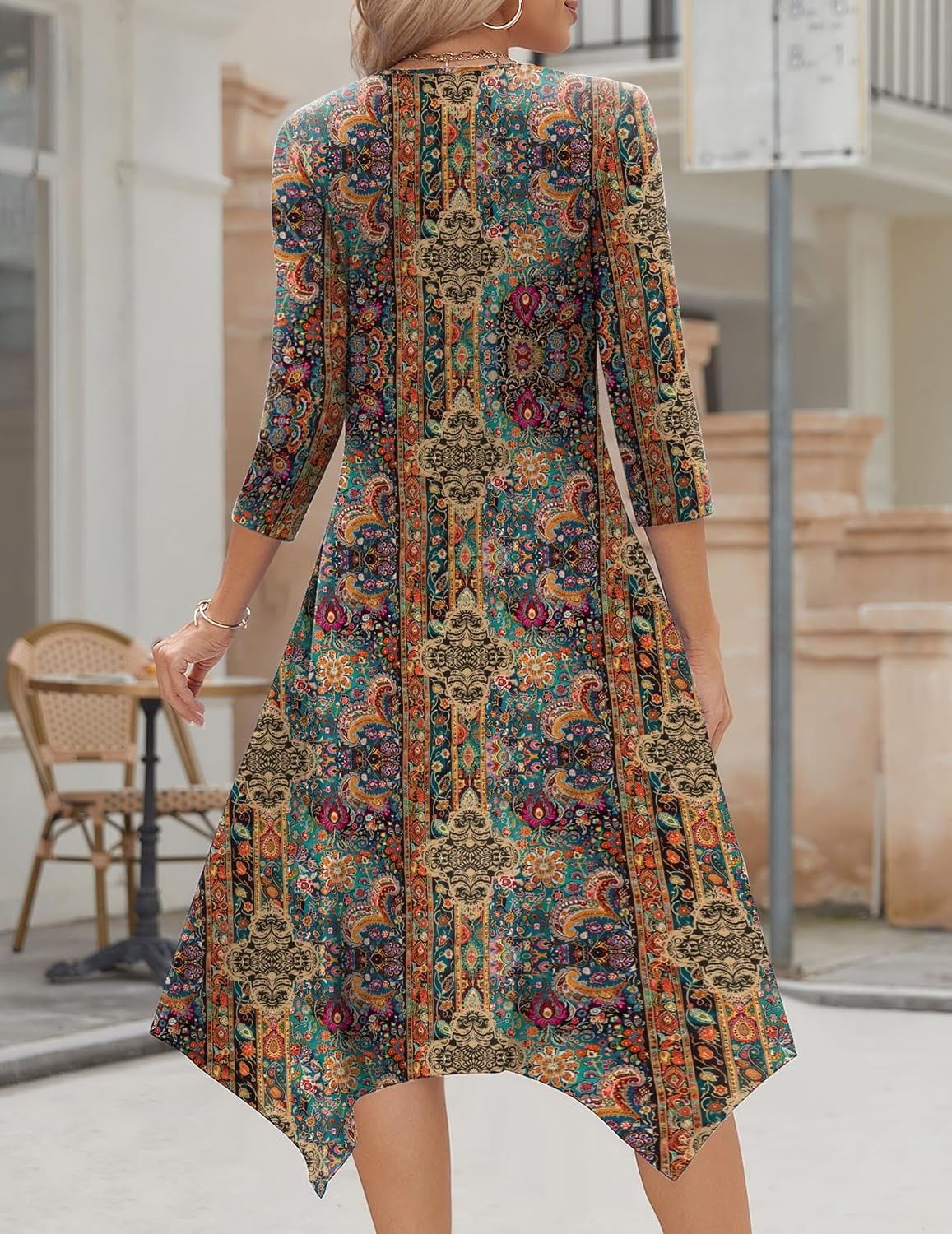 image:imageZeagoo Midi Dresses Women 2026 Dress 34 Sleeve Casual Dresses with Pockets A Line Summer Beach SundressEthnic Brown
