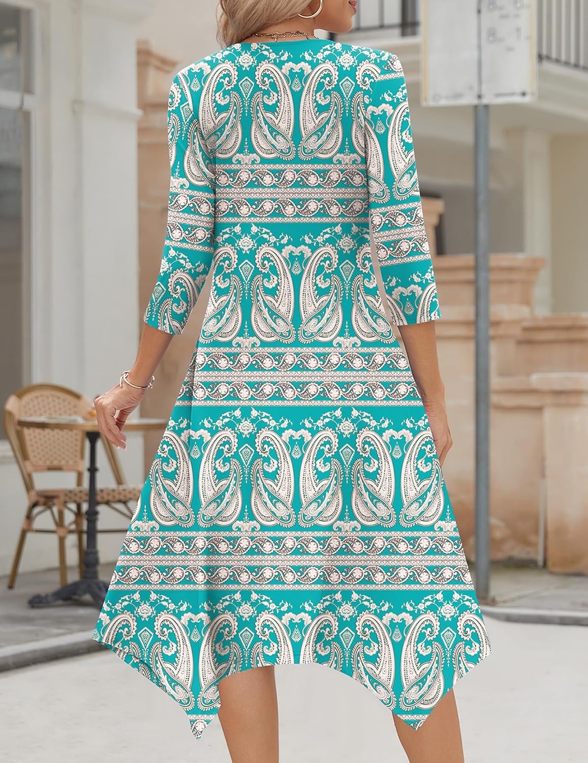 image:imageZeagoo Midi Dresses Women 2026 Dress 34 Sleeve Casual Dresses with Pockets A Line Summer Beach SundressEthnic Green Apricot