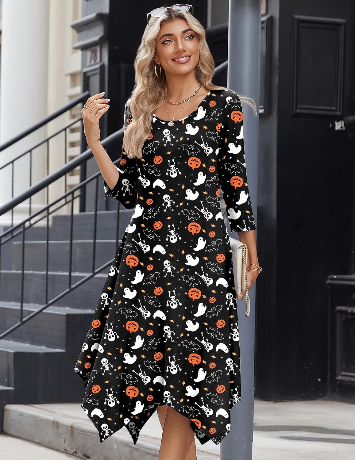 image:imageZeagoo Midi Dresses Women 2026 Dress 34 Sleeve Casual Dresses with Pockets A Line Summer Beach SundressHalloween Black