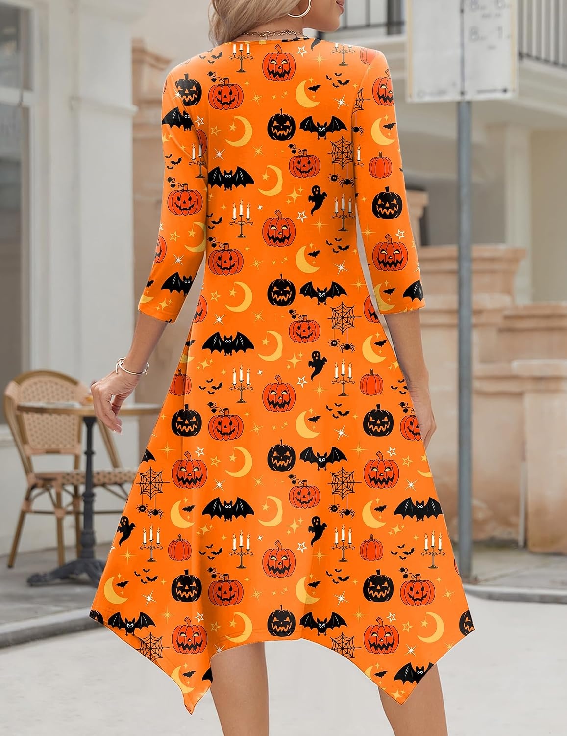 image:imageZeagoo Midi Dresses Women 2026 Dress 34 Sleeve Casual Dresses with Pockets A Line Summer Beach SundressHalloween Pumpkin