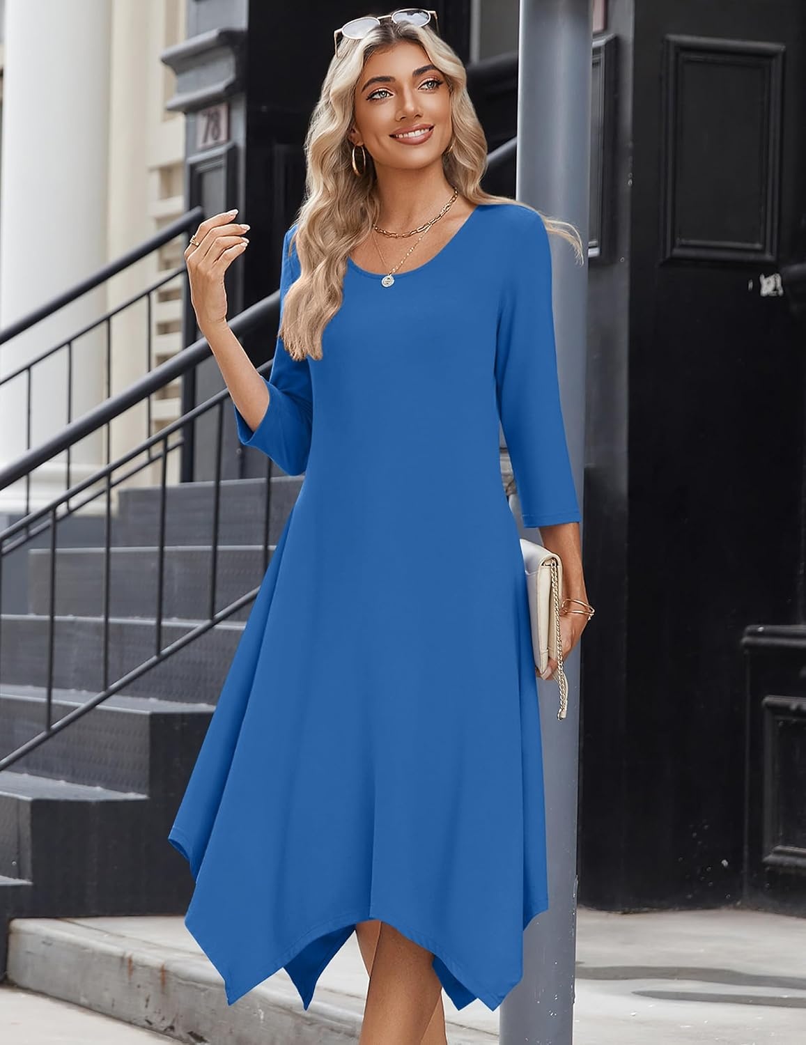 image:imageZeagoo Midi Dresses Women 2026 Dress 34 Sleeve Casual Dresses with Pockets A Line Summer Beach SundressNavy