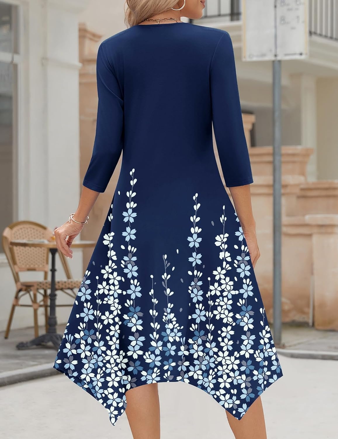 image:imageZeagoo Midi Dresses Women 2026 Dress 34 Sleeve Casual Dresses with Pockets A Line Summer Beach SundressNavy Blue Floral