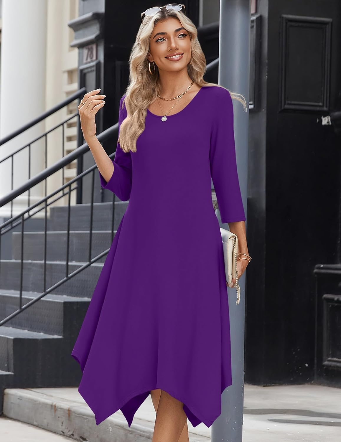 image:imageZeagoo Midi Dresses Women 2026 Dress 34 Sleeve Casual Dresses with Pockets A Line Summer Beach SundressPurple