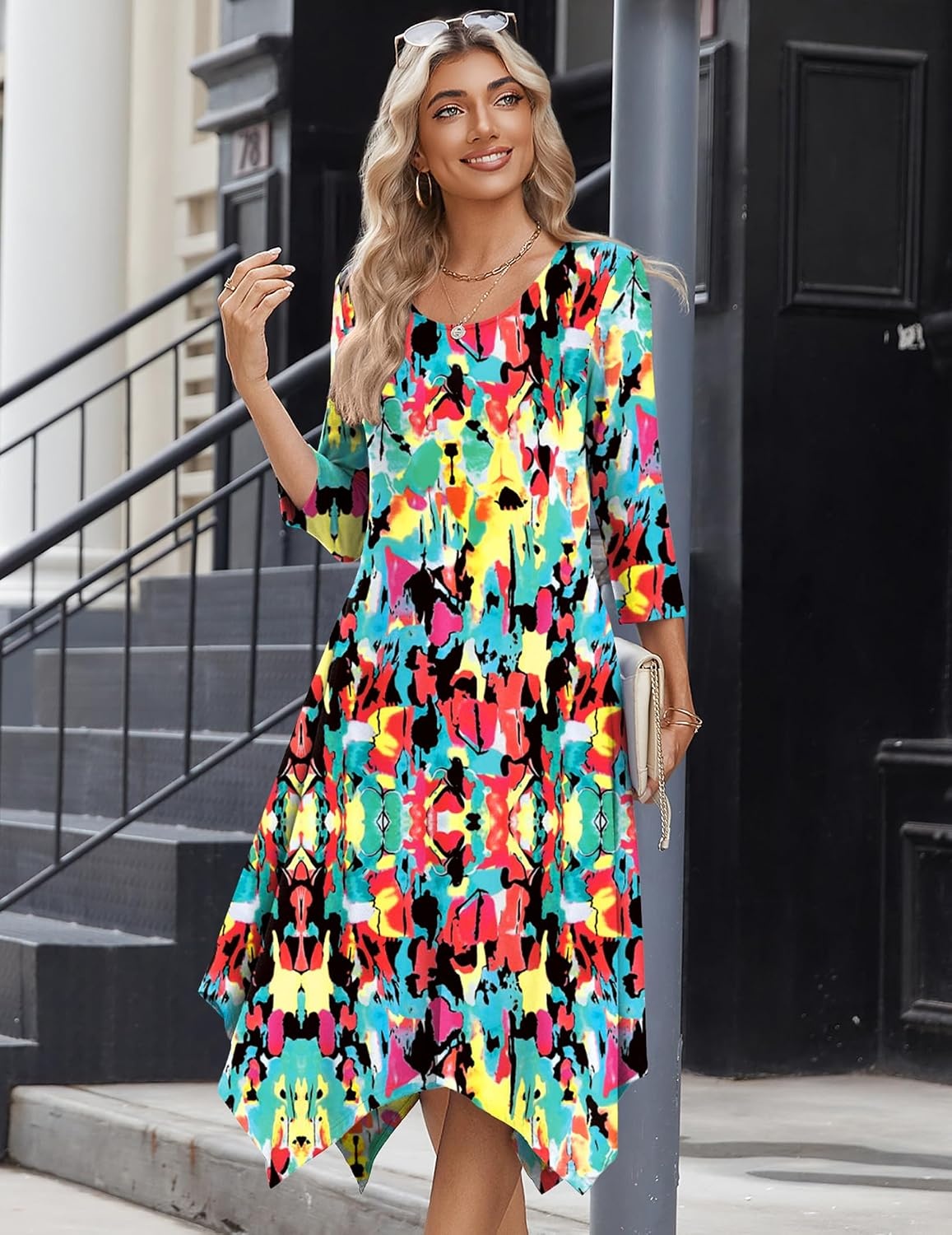 image:imageZeagoo Midi Dresses Women 2026 Dress 34 Sleeve Casual Dresses with Pockets A Line Summer Beach SundressRed Blue