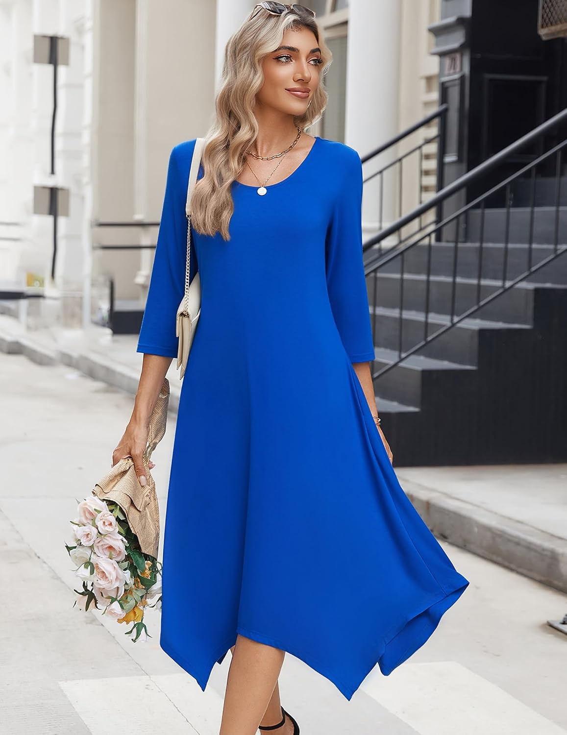 image:imageZeagoo Midi Dresses Women 2026 Dress 34 Sleeve Casual Dresses with Pockets A Line Summer Beach SundressRoyal Blue