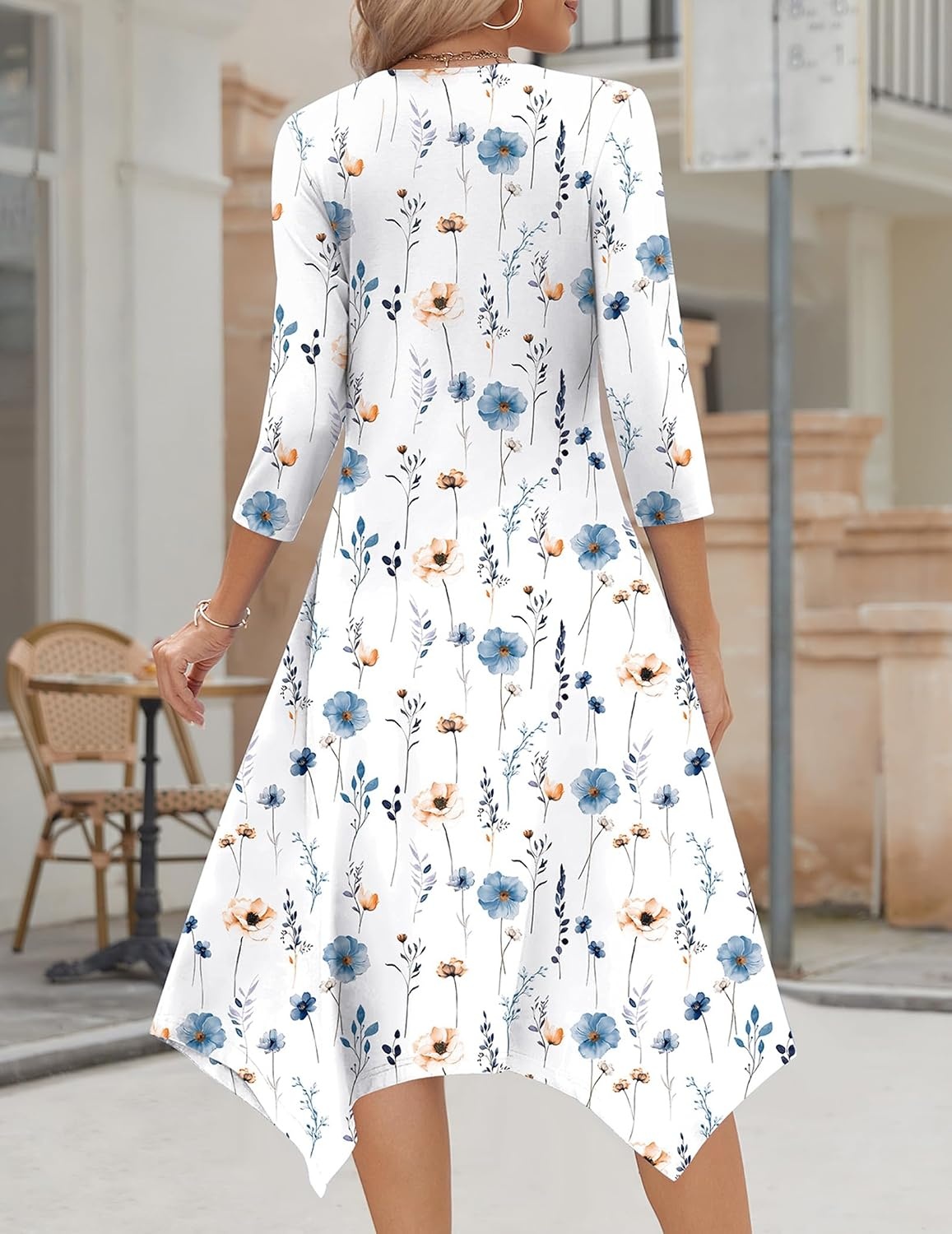 image:imageZeagoo Midi Dresses Women 2026 Dress 34 Sleeve Casual Dresses with Pockets A Line Summer Beach SundressWhite Blue