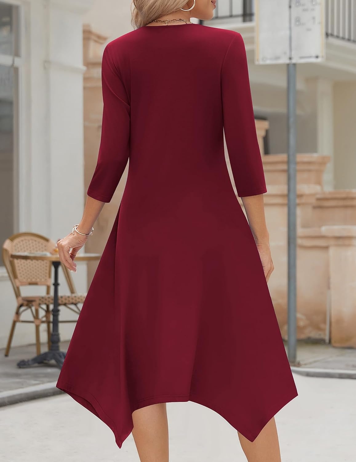 image:imageZeagoo Midi Dresses Women 2026 Dress 34 Sleeve Casual Dresses with Pockets A Line Summer Beach SundressWine Red