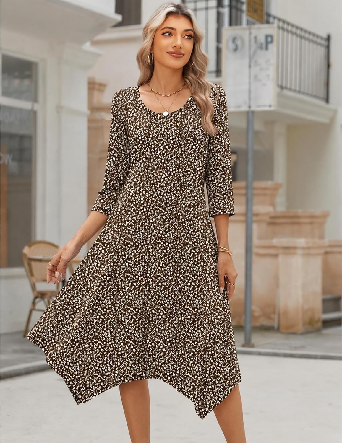 image:imageZeagoo Midi Dresses Women 2026 Dress 34 Sleeve Casual Dresses with Pockets A Line Summer Beach SundressXh526