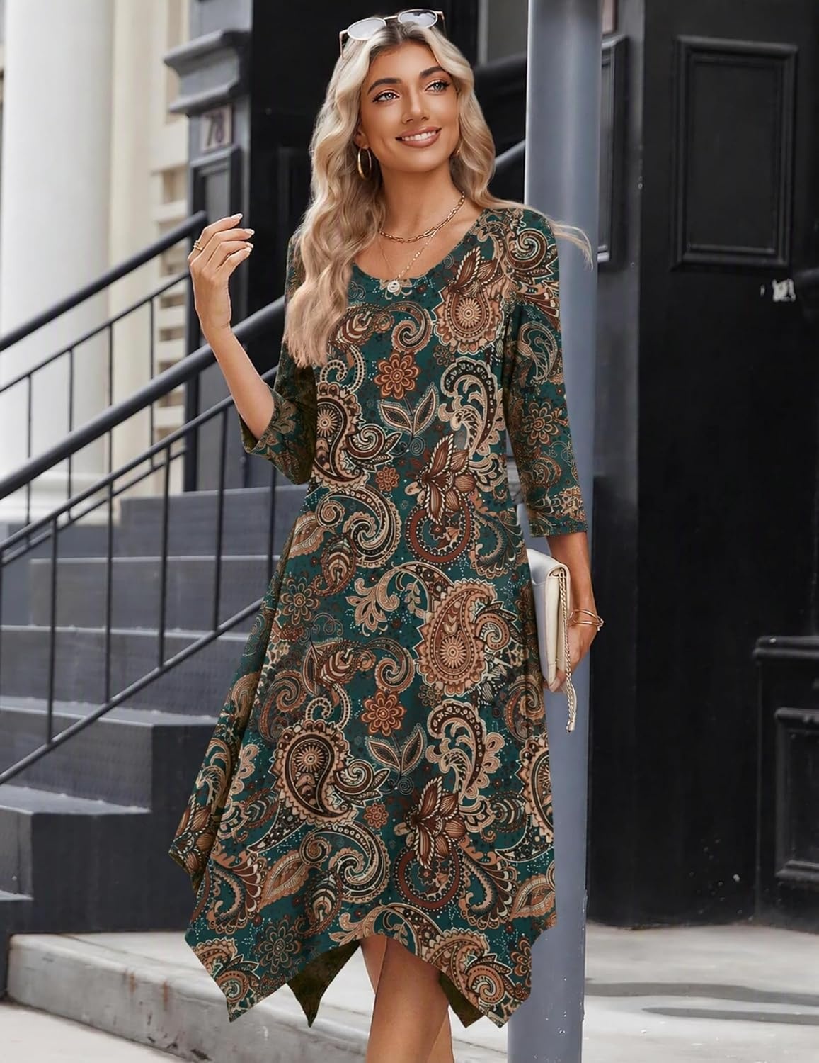 image:imageZeagoo Midi Dresses Women 2026 Dress 34 Sleeve Casual Dresses with Pockets A Line Summer Beach SundressYg28
