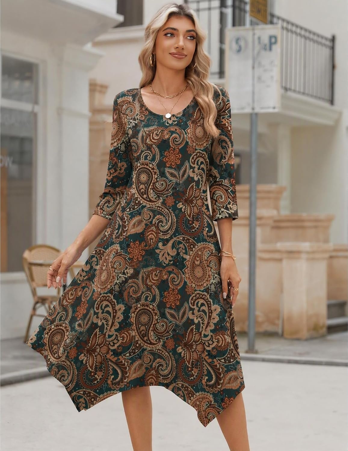 image:imageZeagoo Midi Dresses Women 2026 Dress 34 Sleeve Casual Dresses with Pockets A Line Summer Beach SundressYg28