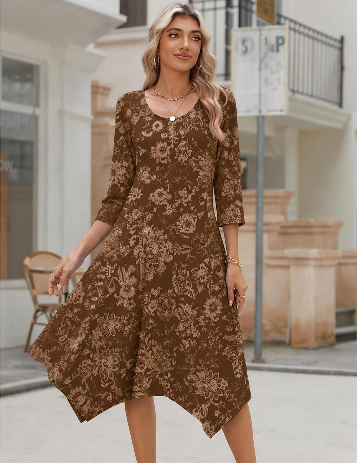 image:imageZeagoo Midi Dresses Women 2026 Dress 34 Sleeve Casual Dresses with Pockets A Line Summer Beach SundressYg29