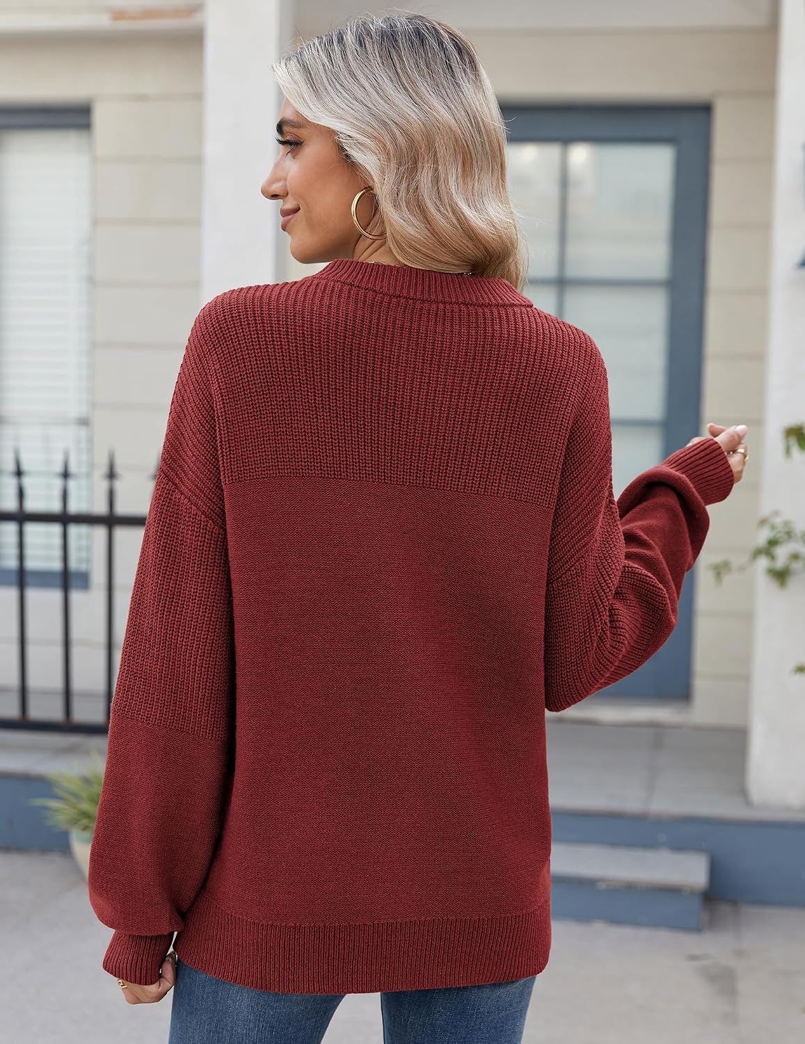 image:imageZeagoo Sweaters for Women Cotton Loose Fit Chunky Knit Casual Fall OutfitsWine Red
