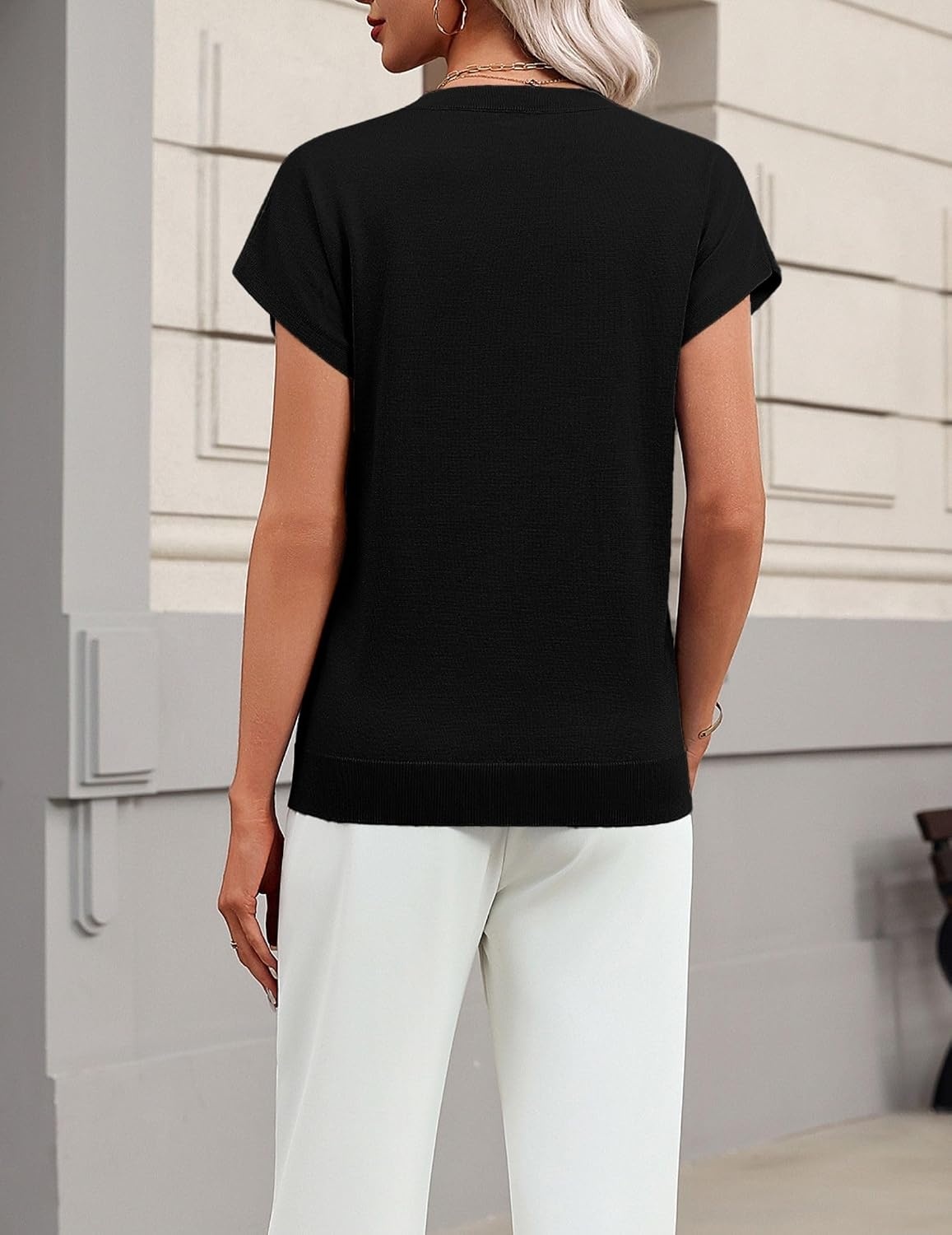 image:imageZeagoo Sweaters for Women Tops Short Sleeve Crewneck Basic Fashion ClothingBlack