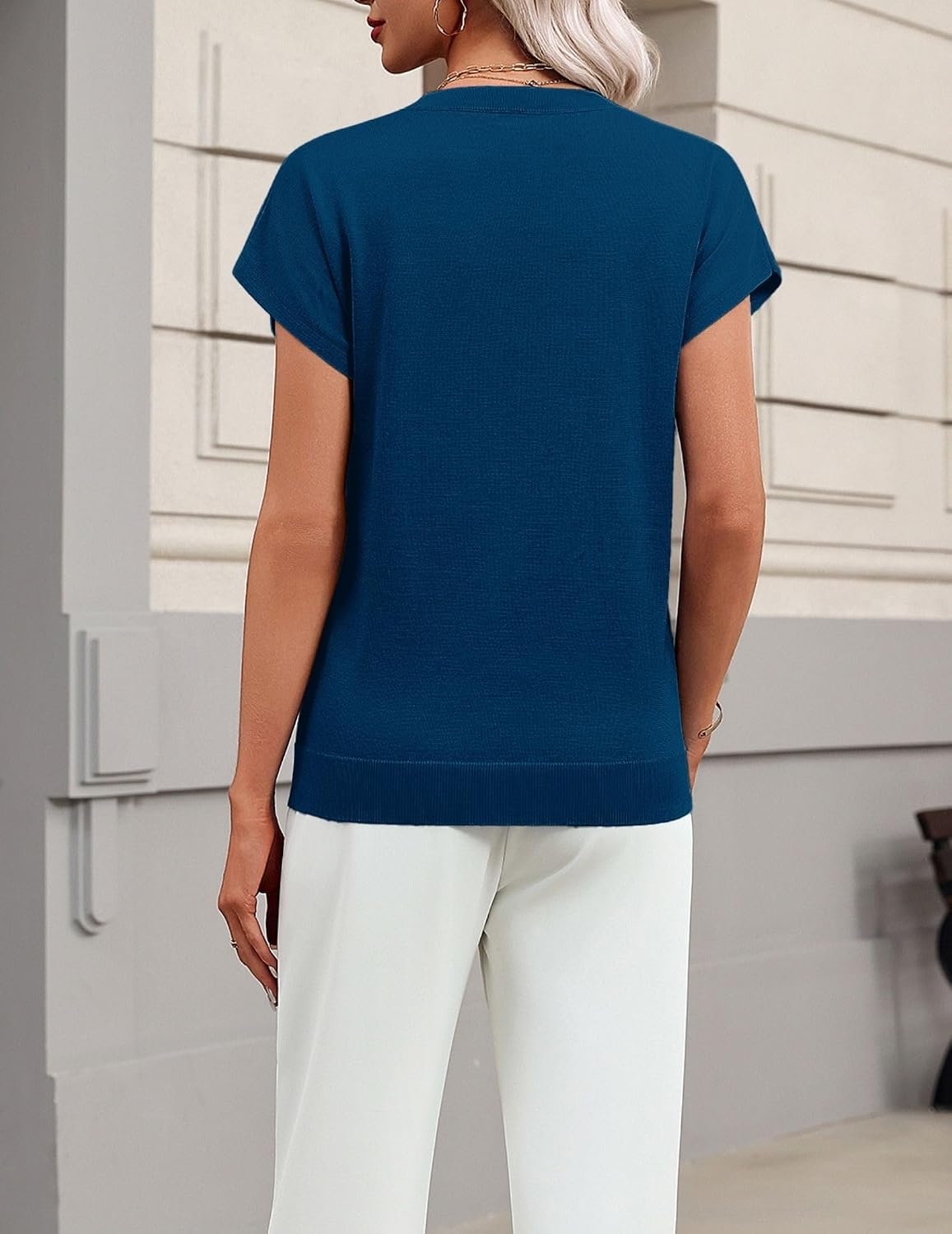 image:imageZeagoo Sweaters for Women Tops Short Sleeve Crewneck Basic Fashion ClothingDark Blue