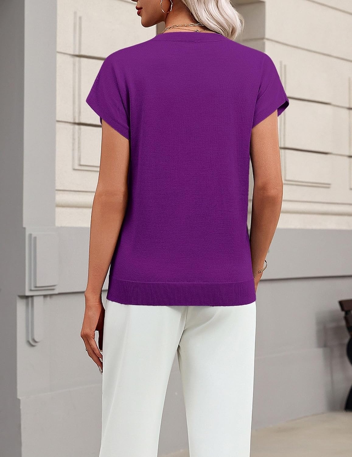 image:imageZeagoo Sweaters for Women Tops Short Sleeve Crewneck Basic Fashion ClothingDark Purple