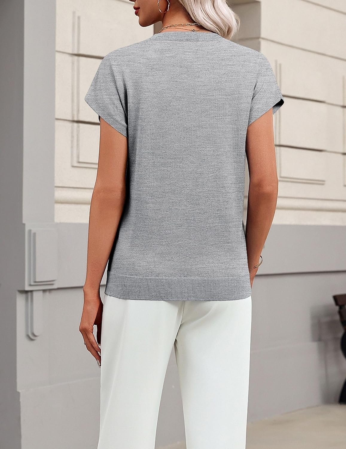 image:imageZeagoo Sweaters for Women Tops Short Sleeve Crewneck Basic Fashion ClothingGray