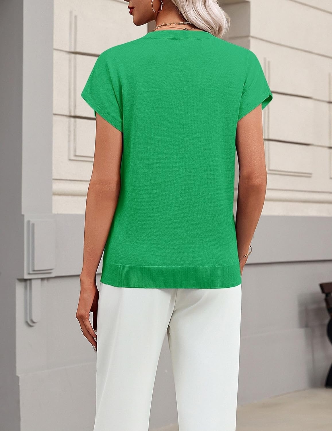 image:imageZeagoo Sweaters for Women Tops Short Sleeve Crewneck Basic Fashion ClothingGreen